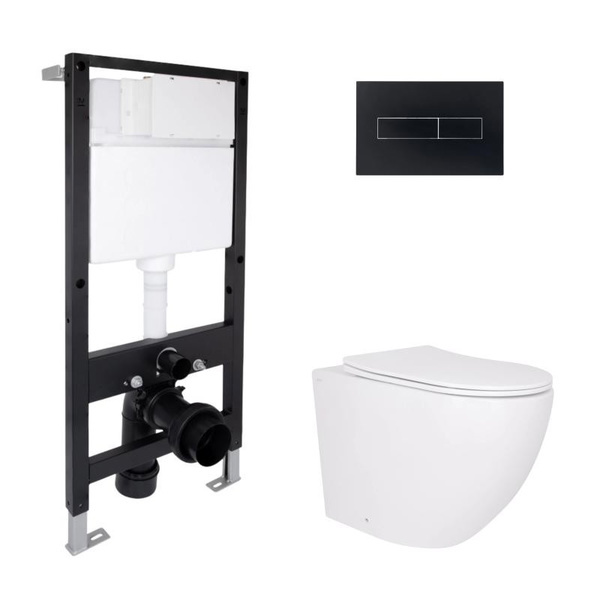 Готовое решение Qtap для ванной комнаты: подвесной унитаз Robin Ultra Quiet 520 x 365 x 365 + комплект инсталляции Standard (линейная кнопка Black)