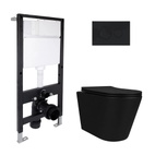 Готовое решение Qtap для ванной комнаты: подвесной унитаз Scorpio Ultra Quiet Black 520 x 365 x 365 + комплект инсталляции Standard (круглая кнопка Black)