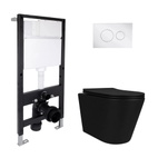 Готовое решение Qtap для ванной комнаты: подвесной унитаз Scorpio Ultra Quiet Black 520 x 365 x 365 + комплект инсталляции Standard (круглая кнопка Chrome)