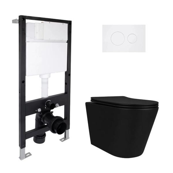 Готове рішення Qtap для ванної кімнати: підвісний унітаз Scorpio Ultra Quiet Black 520 x 365 x 365 + комплект інсталяції Standard (кругла клавіша White)