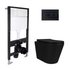 Готовое решение Qtap для ванной комнаты: подвесной унитаз Scorpio Ultra Quiet Black 520 x 365 x 365 + комплект инсталляции Standard (линейная кнопка Black)