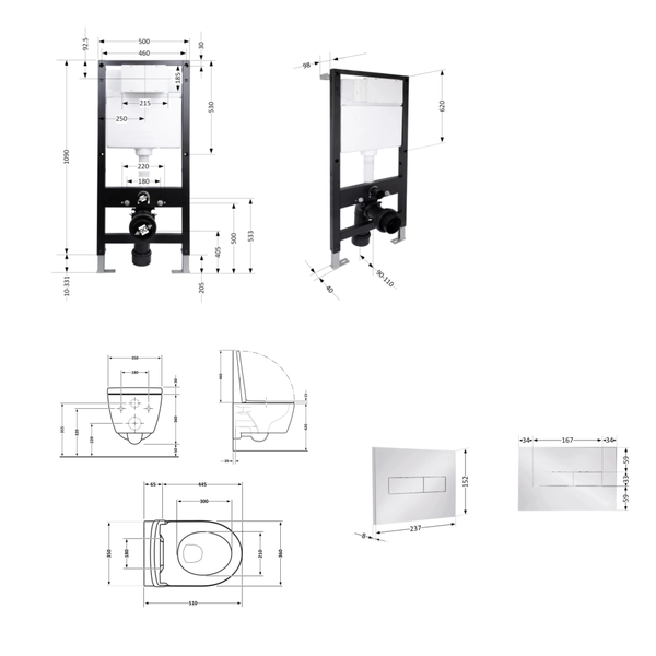 Готове рішення Qtap для ванної кімнати: підвісний унітаз Scorpio Ultra Quiet Black 520 x 365 x 365 + комплект інсталяції Standard (лінійна клавіша Chrome)