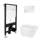 Готовое решение Qtap для ванной комнаты: подвесной унитаз Swan Rimless 520 x 360 x 320 + комплект инсталляции Standard (круглая кнопка Chrome)