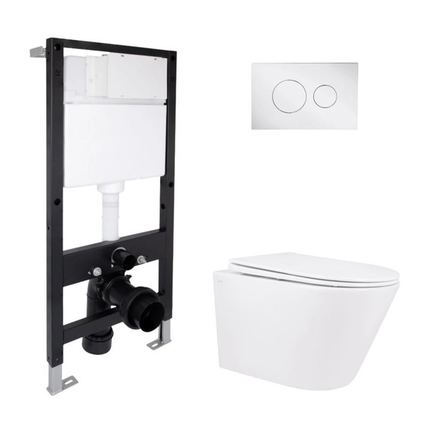 Готовое решение Qtap для ванной комнаты: подвесной унитаз Swan Rimless 520 x 360 x 320 + комплект инсталляции Standard (круглая кнопка Chrome)