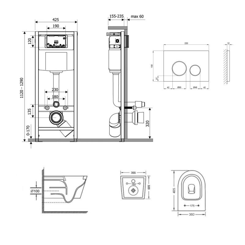 Готове рішення Qtap для ванної кімнати: підвісний унітаз Swan Ultra Quiet 485 x 360 x 320 + комплект інсталяції Nest 4 в 1 (кругла клавіша Chrome)