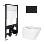 Готовое решение Qtap для ванной комнаты: подвесной унитаз Swan Ultra Quiet 485 x 360 x 320 + комплект инсталляции Standard (круглая кнопка Black)