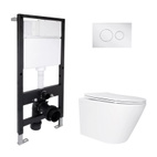 Готовое решение Qtap для ванной комнаты: подвесной унитаз Swan Ultra Quiet 485 x 360 x 320 + комплект инсталляции Standard (круглая кнопка Chrome)