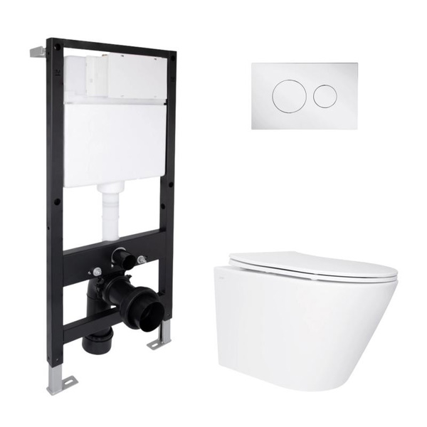 Готовое решение Qtap для ванной комнаты: подвесной унитаз Swan Ultra Quiet 485 x 360 x 320 + комплект инсталляции Standard (круглая кнопка Chrome)