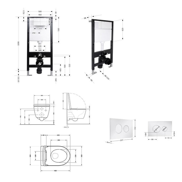 Готовое решение Qtap для ванной комнаты: подвесной унитаз Swan Ultra Quiet 485 x 360 x 320 + комплект инсталляции Standard (круглая кнопка Chrome)