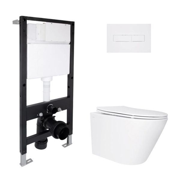 Готовое решение Qtap для ванной комнаты: подвесной унитаз Swan Ultra Quiet 485 x 360 x 320 + комплект инсталляции Standard (линейная кнопка White)
