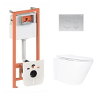 Готовое решение Qtap для ванной комнаты: подвесной унитаз Swan Ultra Quiet 520 x 360 x 320 + комплект инсталляции Nest 4 в 1 (круглая клавиша Satin)