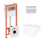 Готовое решение Qtap для ванной комнаты: подвесной унитаз Swan Ultra Quiet 520 x 360 x 320 + комплект инсталляции Nest 4 в 1 (квадратная клавиша Chrome)