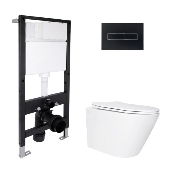 Готовое решение Qtap для ванной комнаты: подвесной унитаз Swan Ultra Quiet 520 x 360 x 320 + комплект инсталляции Standard (линейная кнопка Black)