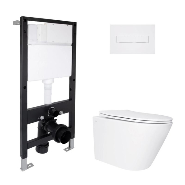 Готовое решение Qtap для ванной комнаты: подвесной унитаз Swan Ultra Quiet 520 x 360 x 320 + комплект инсталляции Standard (линейная кнопка White)