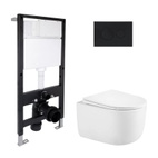 Готовое решение Qtap для ванной комнаты: подвесной унитаз Taurus Ultra Quiet 485 x 360 x 350 + комплект инсталляции Standard (круглая кнопка Black)