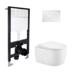 Готовое решение Qtap для ванной комнаты: подвесной унитаз Taurus Ultra Quiet 485 x 360 x 350 + комплект инсталляции Standard (круглая кнопка Chrome)
