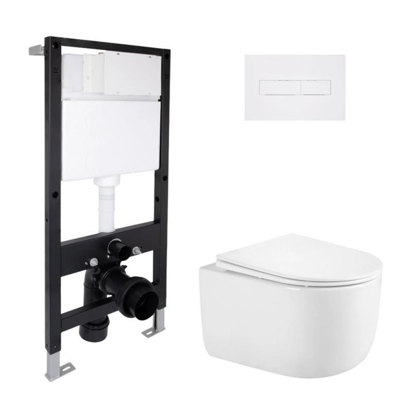 Готовое решение Qtap для ванной комнаты: подвесной унитаз Taurus Ultra Quiet 485 x 360 x 350 + комплект инсталляции Standard (линейная кнопка White)