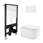 Готовое решение Qtap для ванной комнаты: подвесной унитаз Taurus Ultra Quiet 515 x 360 x 350 белый + комплект инсталляции Standard (линейная кнопка White)