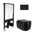 Готовое решение Qtap для ванной комнаты: подвесной унитаз Taurus Ultra Quiet Black 515 x 360 x 350 + комплект инсталляции Standard (круглая кнопка Black)