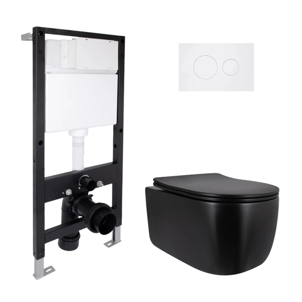 Готове рішення Qtap для ванної кімнати: підвісний унітаз Taurus Ultra Quiet Black 515 x 360 x 350 + комплект інсталяції Standard (кругла клавіша White)