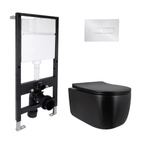 Готове рішення Qtap для ванної кімнати: підвісний унітаз Taurus Ultra Quiet Black 515 x 360 x 350 + комплект інсталяції Standard (лінійна клавіша Chrome)