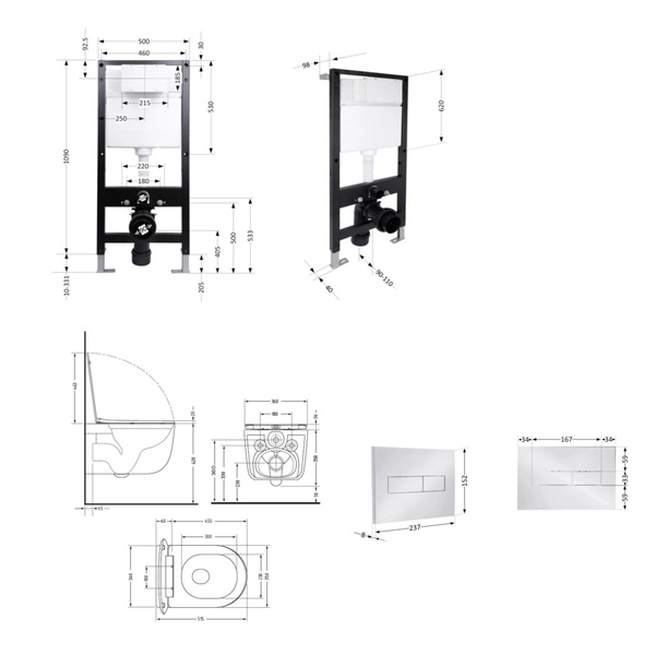 Готове рішення Qtap для ванної кімнати: підвісний унітаз Taurus Ultra Quiet Black 515 x 360 x 350 + комплект інсталяції Standard (лінійна клавіша Chrome)