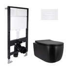 Готовое решение Qtap для ванной комнаты: подвесной унитаз Taurus Ultra Quiet Black 515 x 360 x 350 черный + комплект инсталляции Standard (линейная кнопка White)