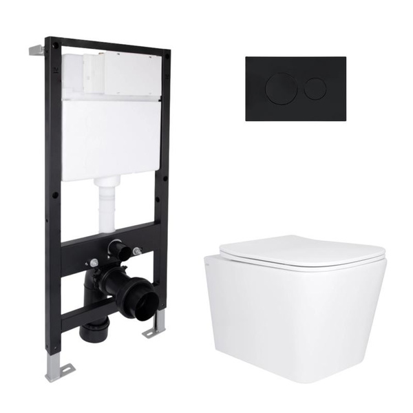 Готовое решение Qtap для ванной комнаты: подвесной унитаз Tern Ultra Quiet 525 x 345 x 360 + комплект инсталляции Standard (круглая кнопка Black)