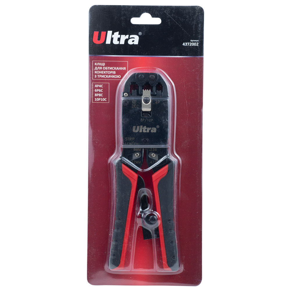 Клещи для обжима телекоммуникационных коннекторов Ultra 4Р4С, 6Р6С, 8Р8С, 10Р10С с трещоткой