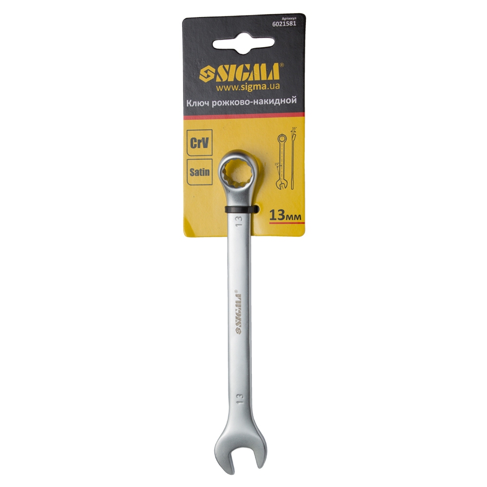 Ключ ріжково-накидний Sigma CrV satine 13 мм з підвісом