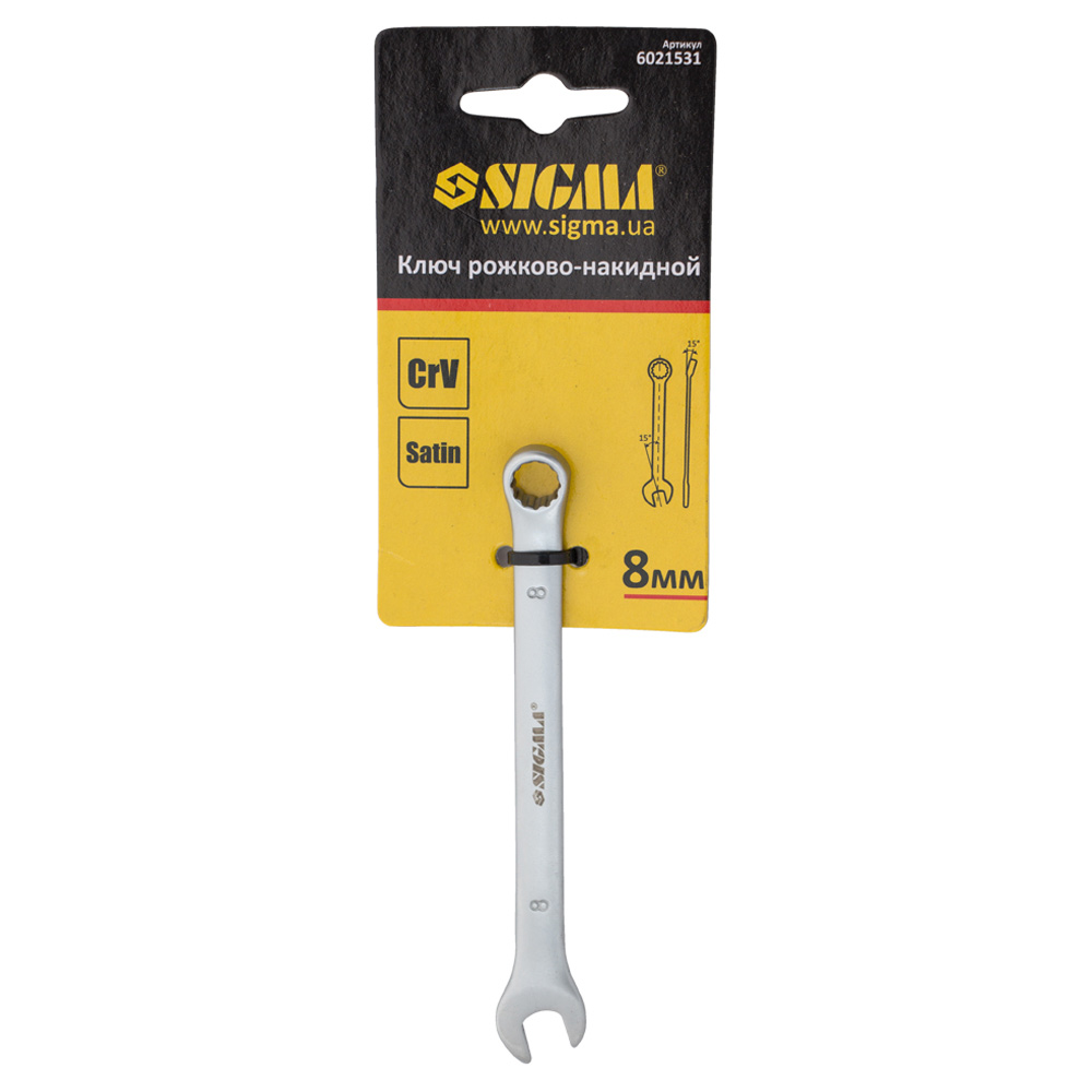 Ключ ріжково-накидний Sigma CrV satine 8 мм з підвісом