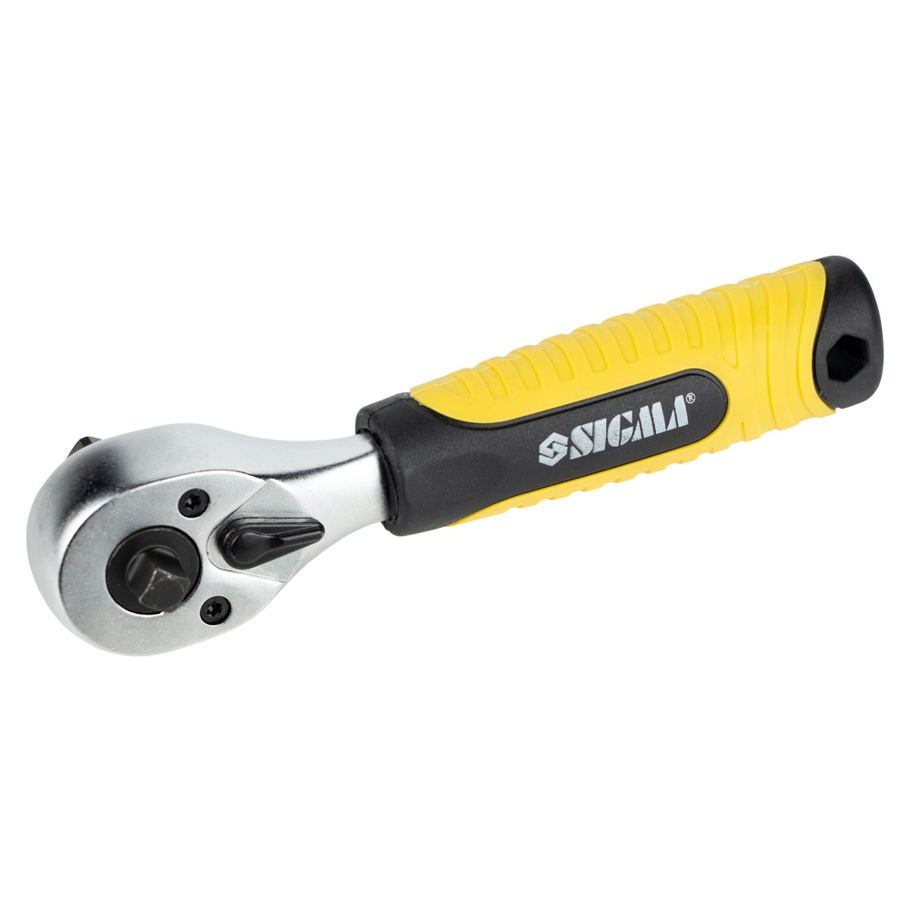 Ключ-тріскачка Sigma CrV двостороння укорочена 1/4"-1/2" 145 мм 72T
