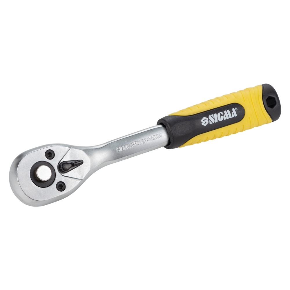 Ключ-тріскачка Sigma CrV з вигнутою ручкою 1/4" 150 мм 72T