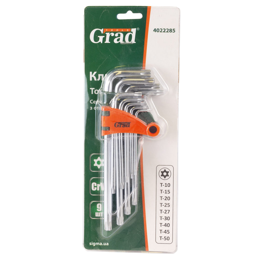 Ключи Grad Torx CrV 9 шт. T10-T50 мм (средние с отверстием)
