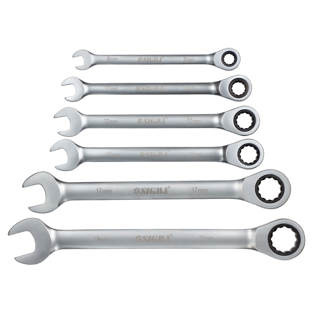 Ключи рожково-накидные Sigma CrV с трещоткой 6 шт (8, 10, 12, 13, 17, 19 мм)