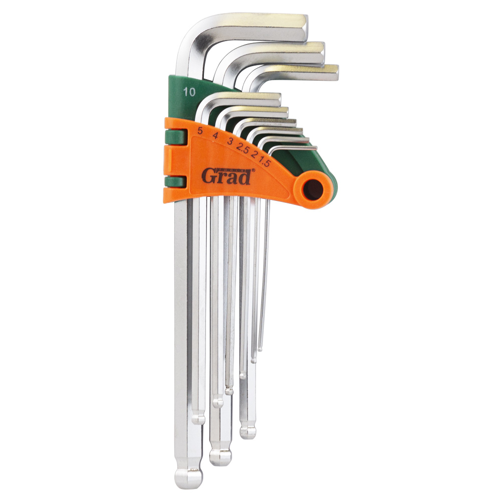 Ключі шестигранні Grad CrV 9 шт. 1.5-10 мм (середні куля)