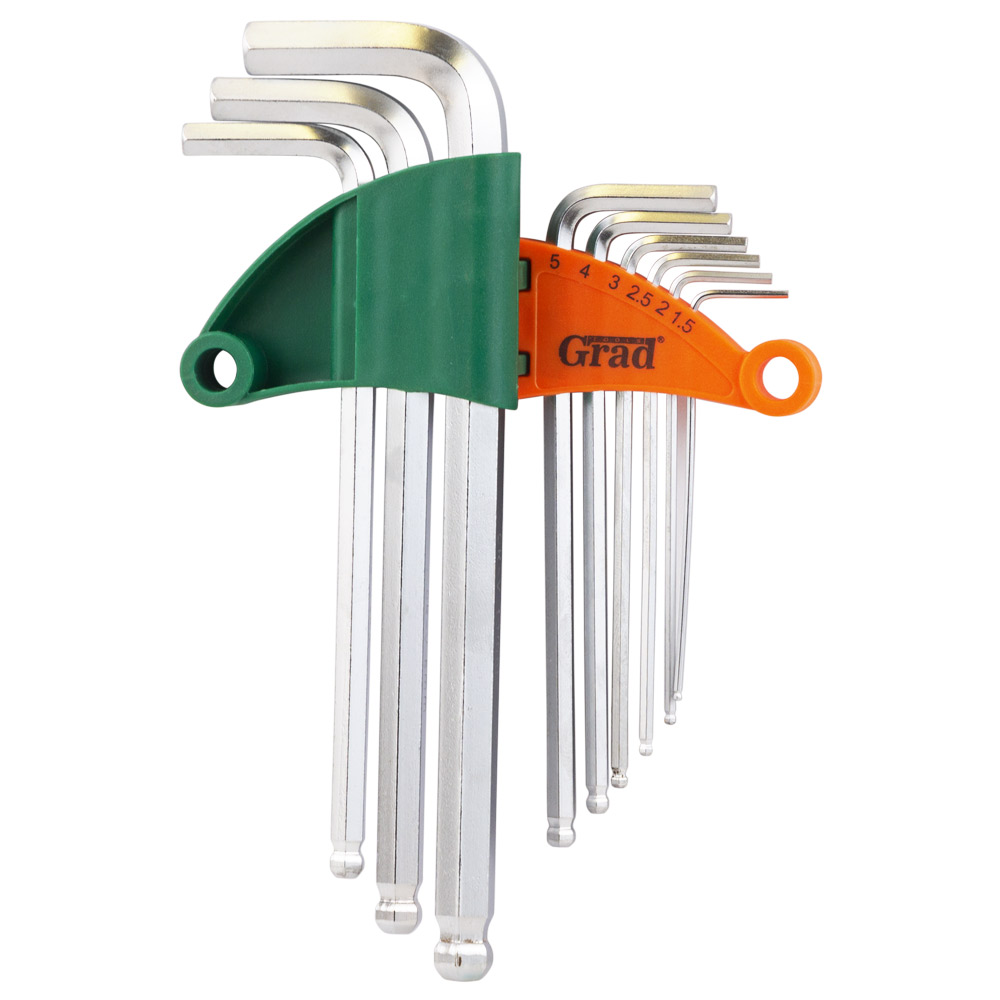 Ключі шестигранні Grad CrV 9 шт. 1.5-10 мм (середні куля)