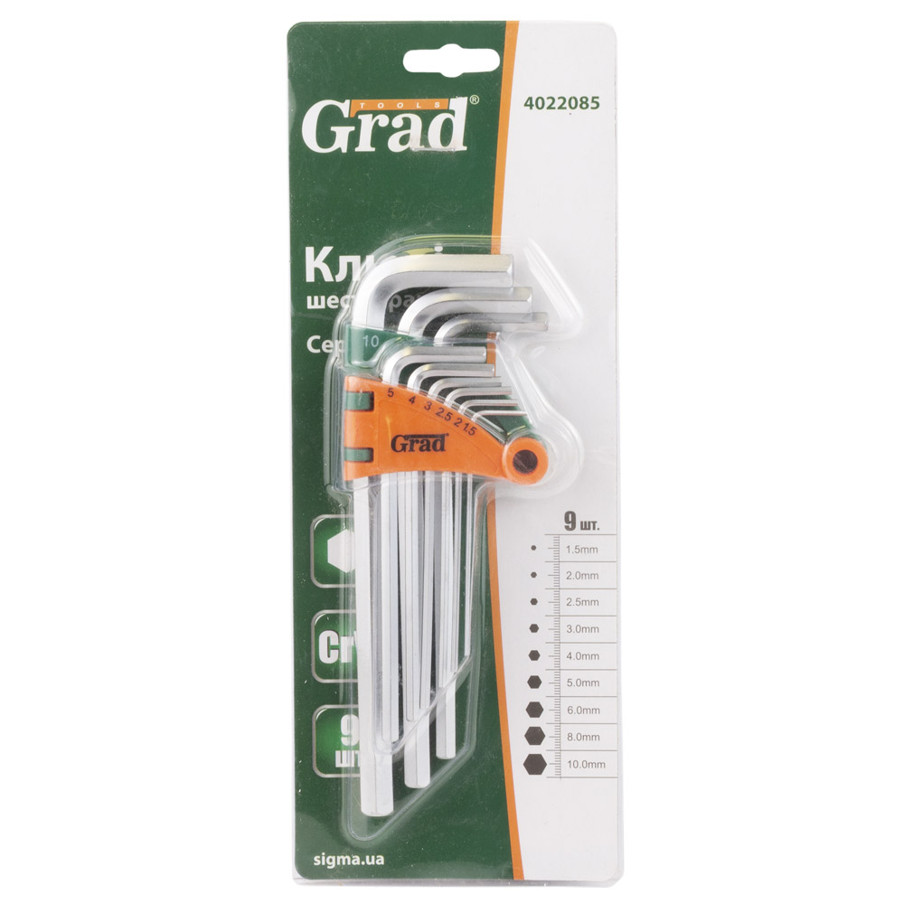 Ключі шестигранні Grad CrV 9 шт. 1.5-10 мм (середні)
