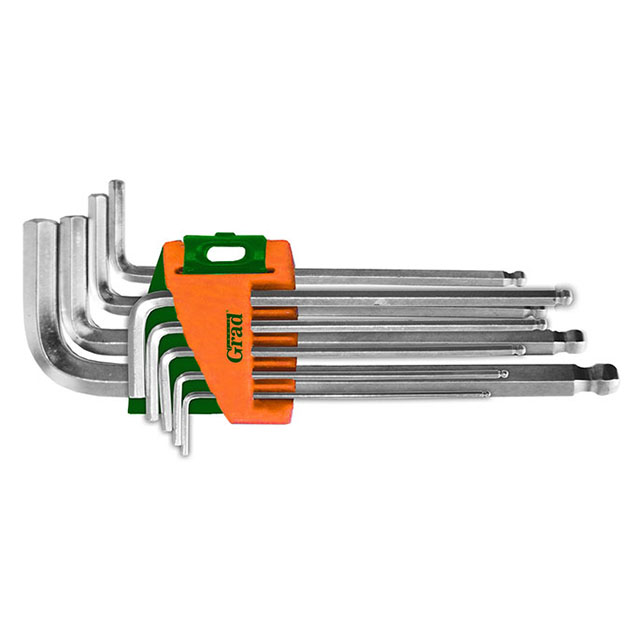 Ключі шестигранні Grad CrV 9 шт. 1.5-10 мм (короткі куля)