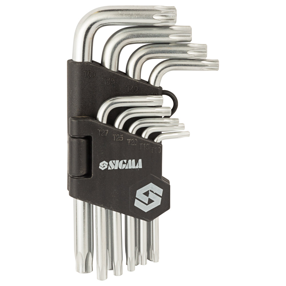 Ключі Sigma Torx CrV 9 шт. T10-T50 мм (короткі з отвором)