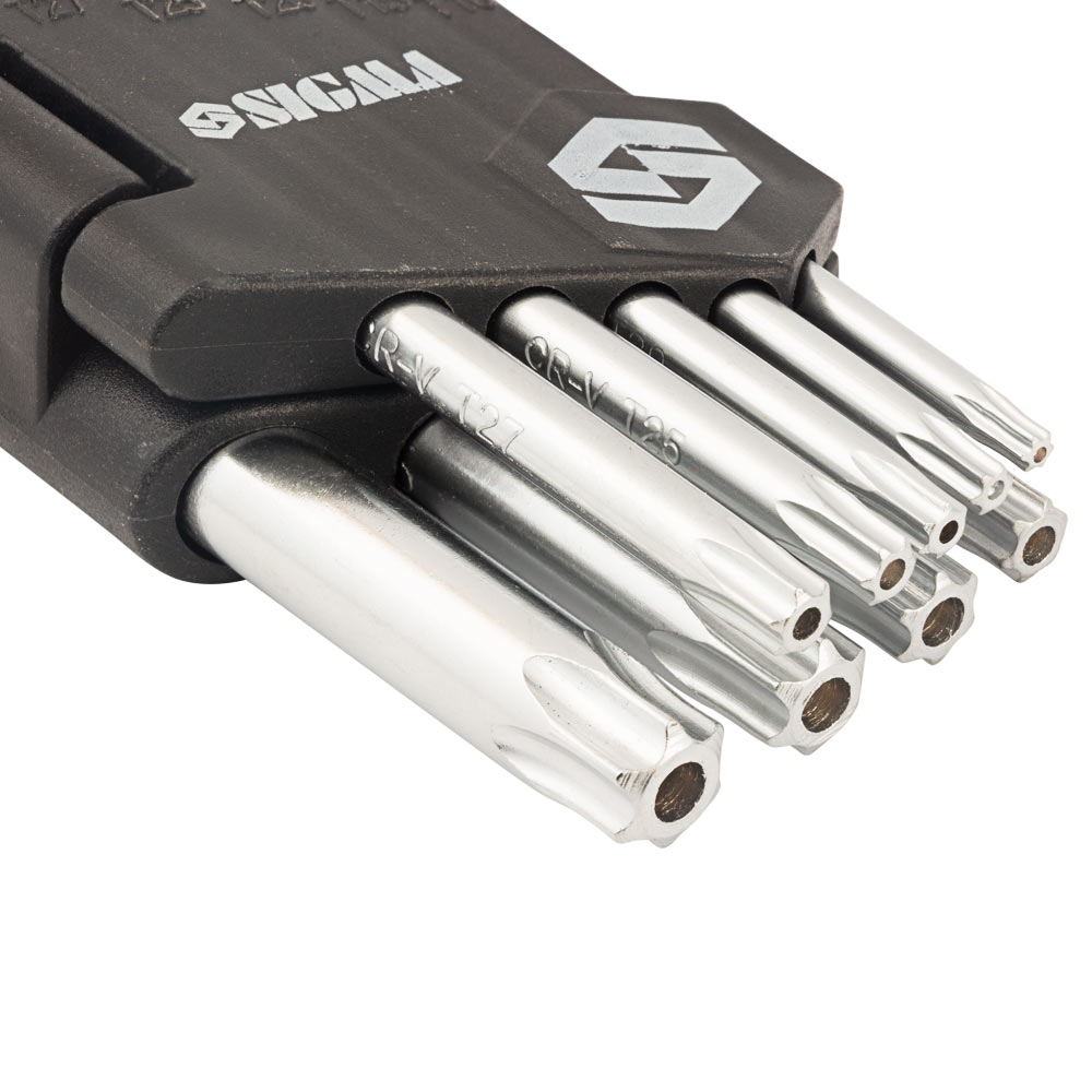 Ключі Sigma Torx CrV 9 шт. T10-T50 мм (короткі з отвором)