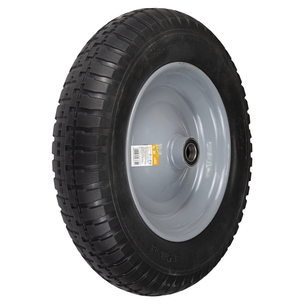 Колесо для тачки Flora безкамерне поліуретанове 14" (3.50-8) 370 x 80 мм вісь Ø16 мм довжина 90 мм