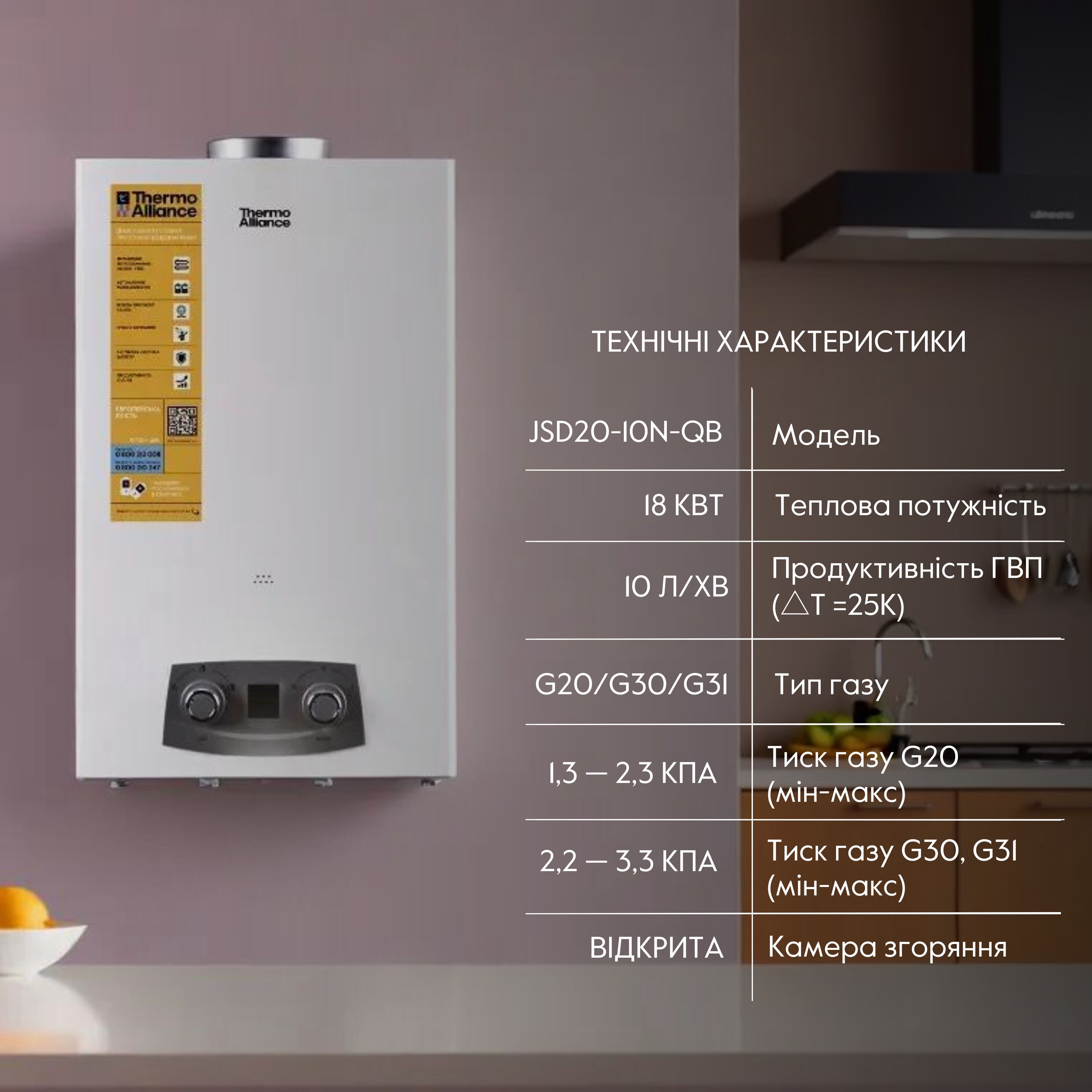 Колонка газовая дымоходная Thermo Alliance EURO+ 10 л (JSD20-10N-QB)