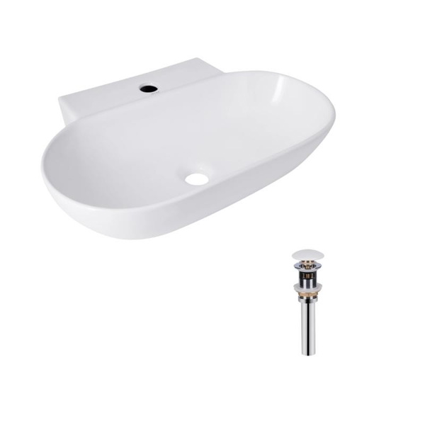 Комплект Qtap Cardinal: Раковина підвісна / накладна овальна 565 х 400 х 130 мм White + Донний клапан PU02