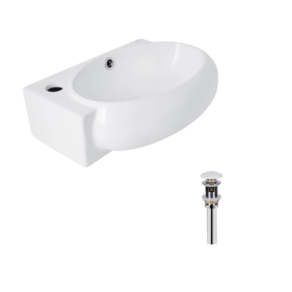 Комплект Qtap Leo: Раковина підвісна овальна ліва 430 x 285 x 160 мм White + Донний клапан PU02O