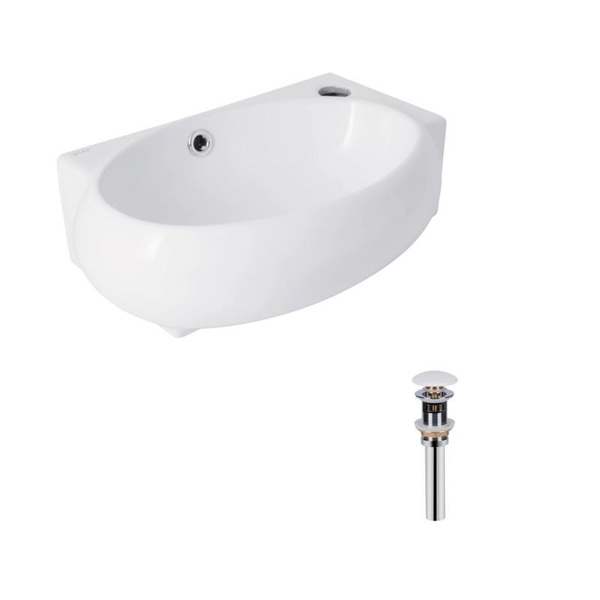 Комплект Qtap Leo: Раковина подвесная овальная правая 430 x 285 x 160 мм White + Донный клапан PU02O