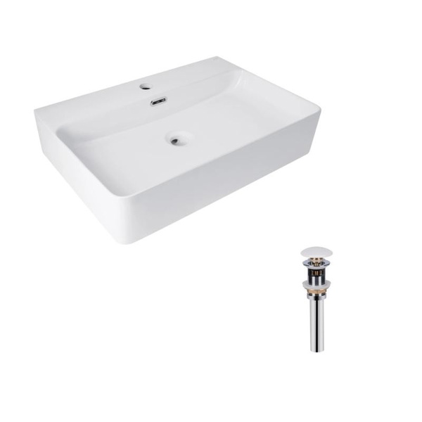 Комплект Qtap Nando LT: Раковина підвісна прямокутна 610 х 420 х 140 мм White + Донний клапан PU02O