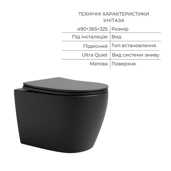 Комплект Qtap Robin Anthracite 3 в 1: унітаз підвісний Ultra Quiet + біде підвісне + раковина накладна (QTROBAN49157)