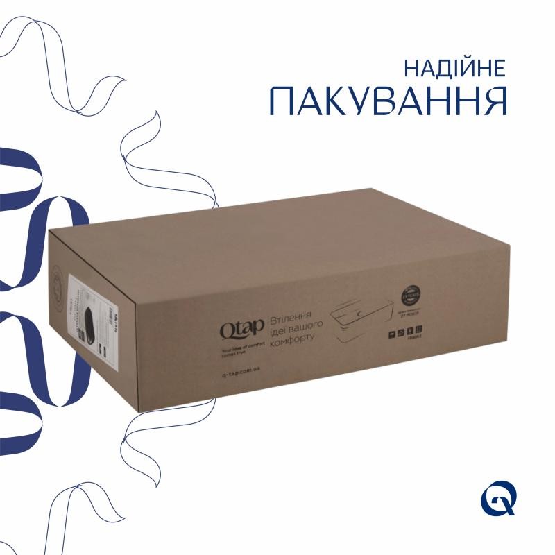 Комплект Qtap Robin: Раковина накладна прямокутна 600 x 390 x 150 мм Matt Black + Донний клапан PU03