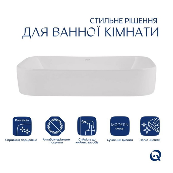 Комплект Qtap Scorpio: раковина накладна 550 x 390 x 120 мм, White, прямокутна + донний клапан Pop-up PU02